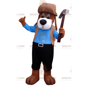 Traje de mascote BIGGYMONKEY™ de cachorro marrom com roupa azul