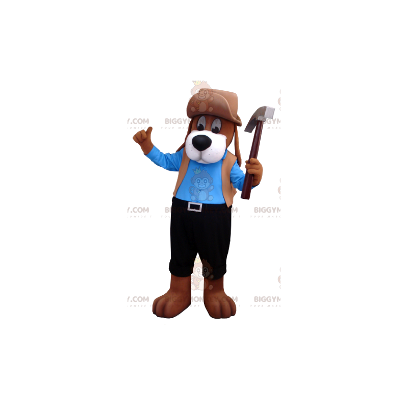 BIGGYMONKEY™ Mascot Costume of Brown Dog in Blue and Black