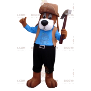 Costume de mascotte BIGGYMONKEY™ de chien marron en tenue bleue