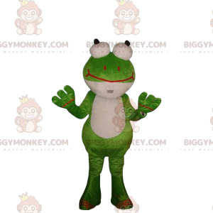 Grön och vit groda kostym med googly ögon - BiggyMonkey maskot