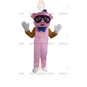 Rosa gris kostym med glasögon - BiggyMonkey maskot