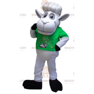 White Sheep BIGGYMONKEY™ Mascot Costume with Green T-Shirt –