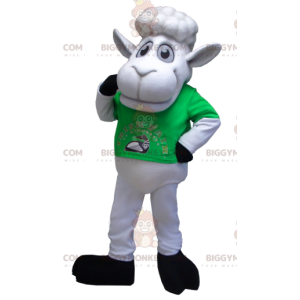 White Sheep BIGGYMONKEY™ Mascot Costume with Green T-Shirt -