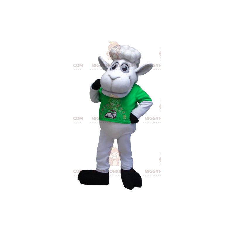 Traje de mascote de ovelha branca BIGGYMONKEY™ com camiseta