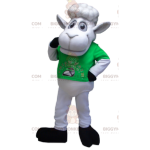 Disfraz de mascota White Sheep BIGGYMONKEY™ con camiseta verde