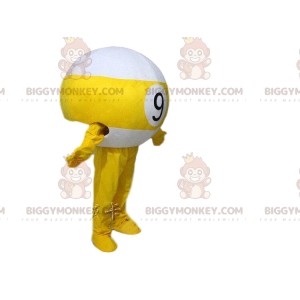 Kostium maskotki żółto-białej kuli bilardowej BIGGYMONKEY™