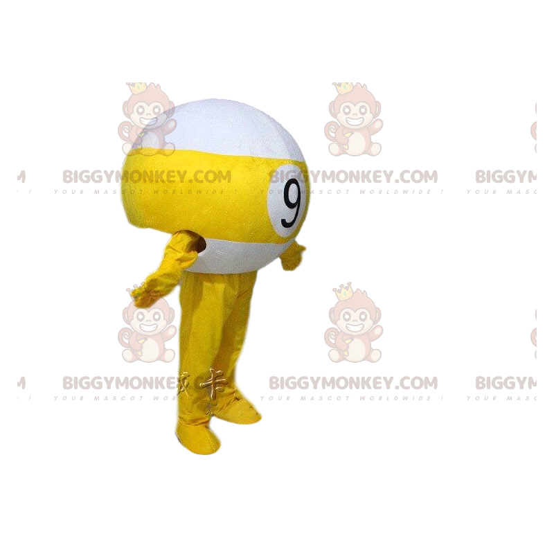 Costume de mascotte BIGGYMONKEY™ de boule de billard jaune et