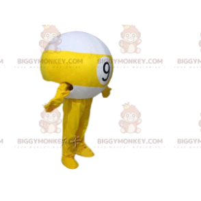 Kostým maskota BIGGYMONKEY™ žluté a bílé kulečníkové koule