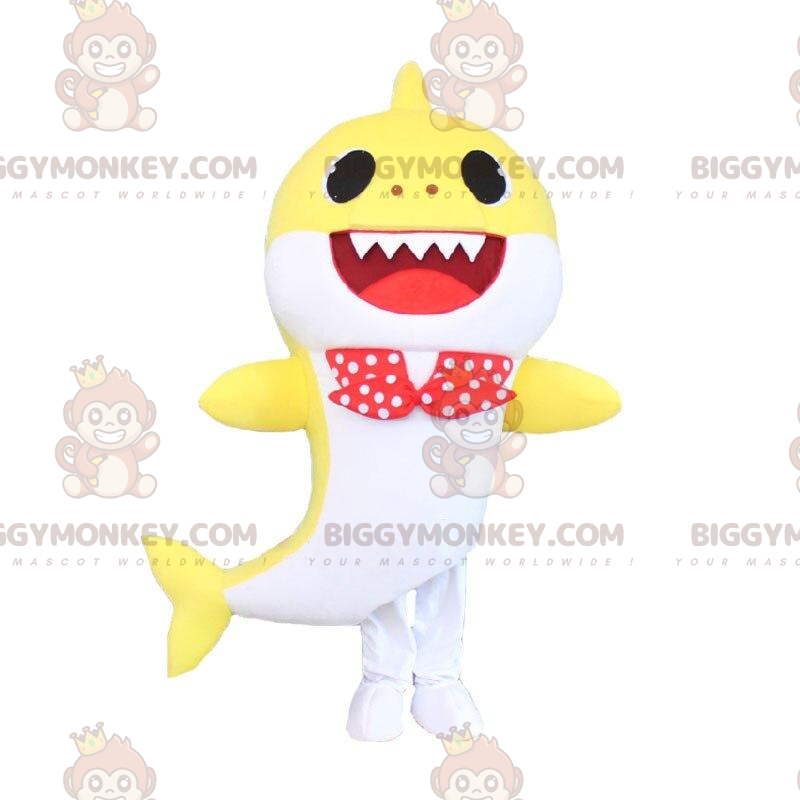 Yellow and white shark costume with a bow tie - Sizes L (175-180CM)