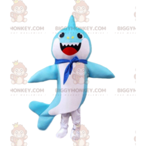 Blue and white shark costume with a scarf around the neck –