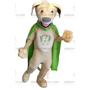BIGGYMONKEY™ maskotkostume Beige og hvid hund med grøn kappe -