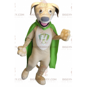 BIGGYMONKEY™ Mascot Costume Beige and White Dog with Green Cape