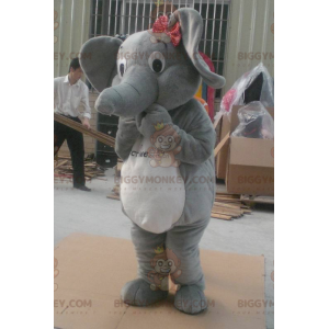 Costume de mascotte BIGGYMONKEY™ d'éléphant gris et blanc -