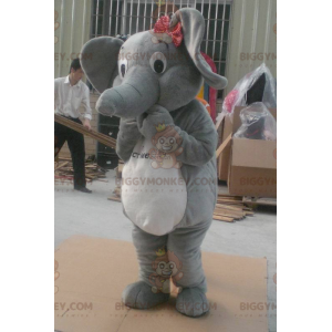 Traje de mascote de elefante cinza e branco BIGGYMONKEY™ –