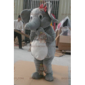 Traje de mascote de elefante cinza e branco BIGGYMONKEY™ –