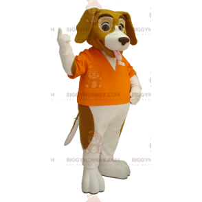 BIGGYMONKEY™ Costume mascotte cane bassotto marrone e bianco -