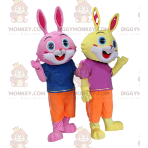 2 kaninkostymer, en gul och en rosa, med blå ögon - BiggyMonkey