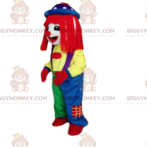 Mycket färgglad clowndräkt med röd peruk - BiggyMonkey maskot