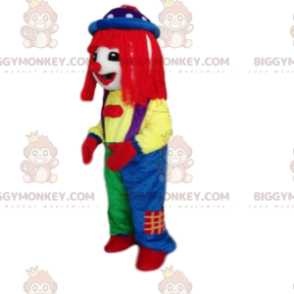 Costume da clown molto colorato con parrucca rossa -