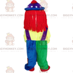 Mycket färgglad clowndräkt med röd peruk - BiggyMonkey maskot