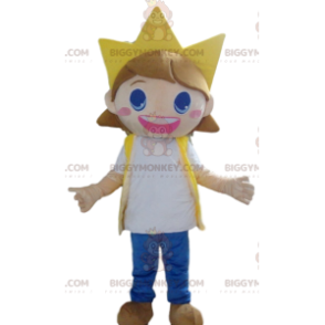 Child BIGGYMONKEY™ Mascot Costume, Very Smiling Girl With Crown