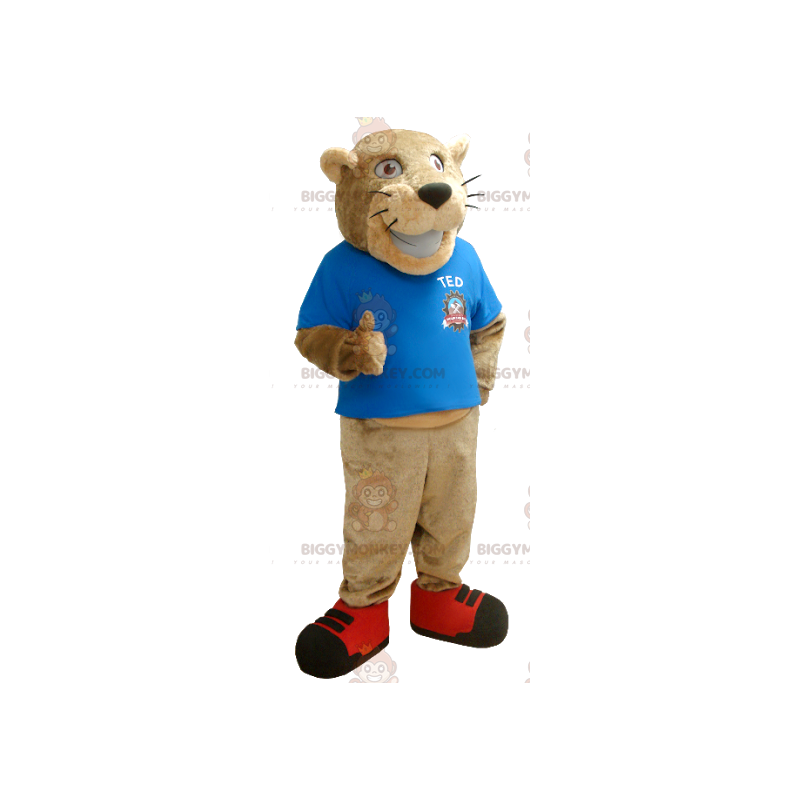 BIGGYMONKEY™ Costume da mascotte di tigre beige con maglietta