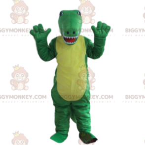Traje de crocodilo verde e amarelo, traje de mascote de jacaré