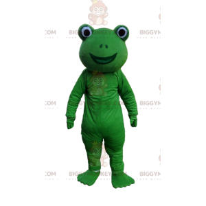 Grön och leende grodförklädnad, paddräkt - BiggyMonkey maskot