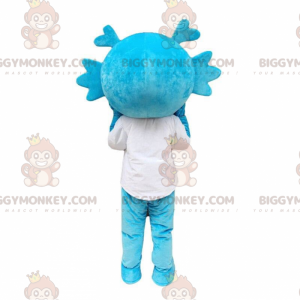 Traje de mascote de dragão azul BIGGYMONKEY™, fantasia de