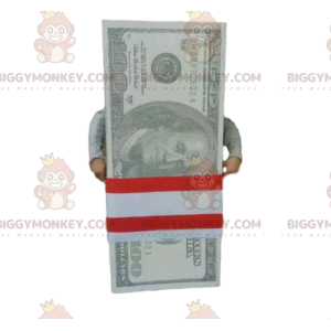 Kostium maskotki BIGGYMONKEY™ z banknotem 100 dolarów.