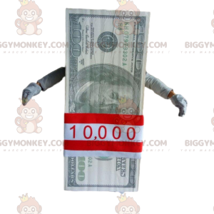 Disfraz de mascota de fajo de billetes de 100 dólares