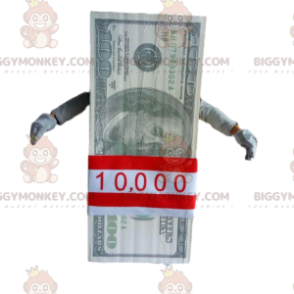 Kostium maskotki BIGGYMONKEY™ z banknotem 100 dolarów.