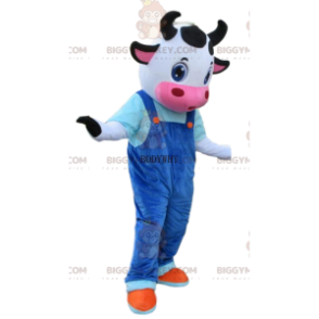 Costume da mucca con tuta blu, costume da mascotte da mucca