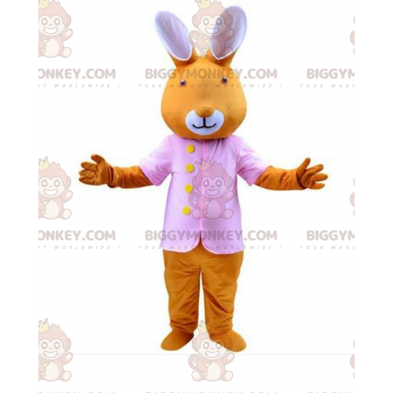 Orange Bunny Costume Dressed In Pink, Bunny BIGGYMONKEY™ Mascot