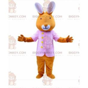 Orange Bunny Costume Dressed In Pink, Bunny BIGGYMONKEY™ Mascot