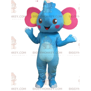 BIGGYMONKEY™ Costume da mascotte Elefante blu con orecchie rosa