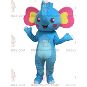 BIGGYMONKEY™ Costume da mascotte Elefante blu con orecchie rosa