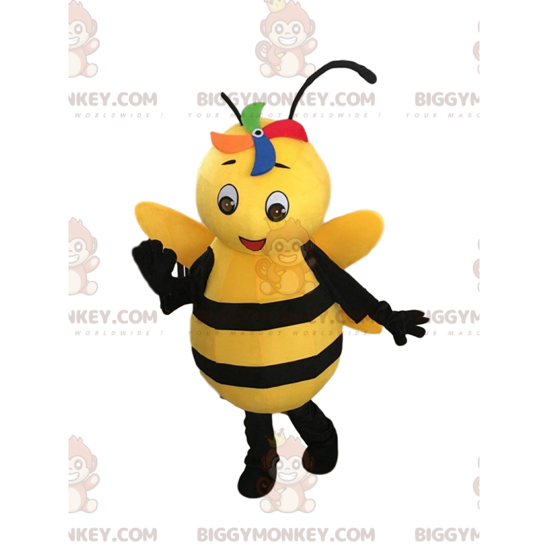 BIGGYMONKEY™ maskotdräkt gult och svart bi, leende getingdräkt