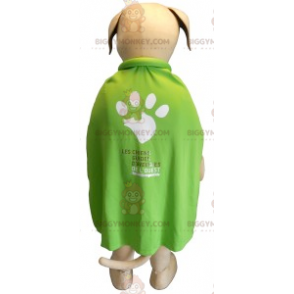 BIGGYMONKEY™ Mascot Costume Beige and White Dog with Green Cape