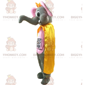 Traje de mascote BIGGYMONKEY™ cinza e elefante rosa com grande