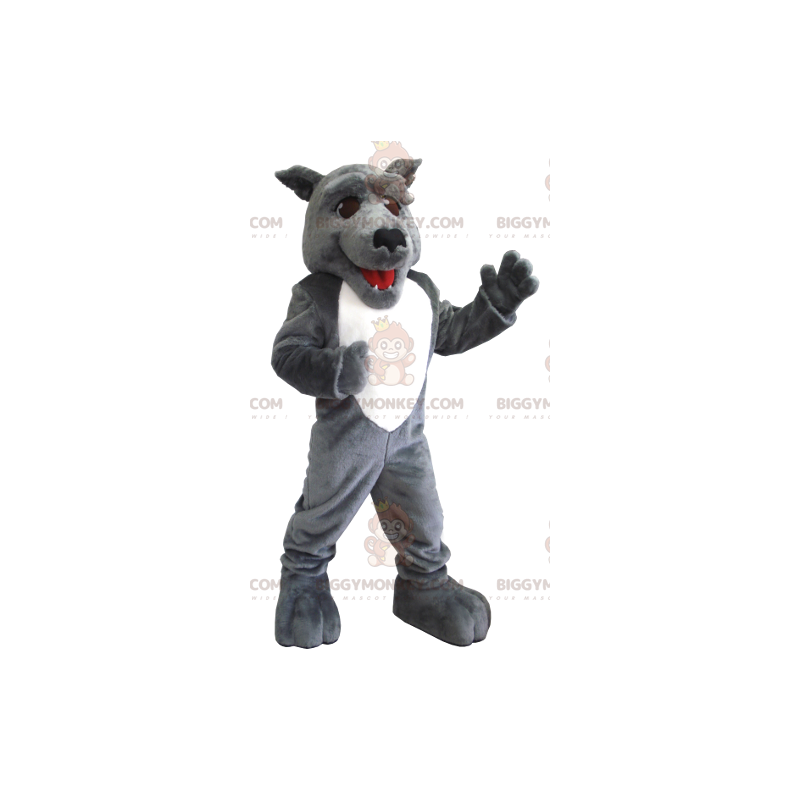 Costume de mascotte BIGGYMONKEY™ de loup gris et blanc -