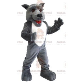 Costume de mascotte BIGGYMONKEY™ de loup gris et blanc -