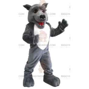 Traje de mascote BIGGYMONKEY™ Lobo Cinzento e Branco –