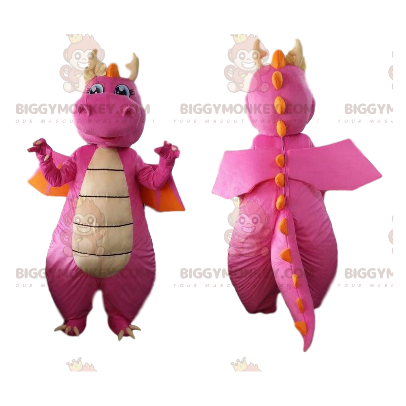 BIGGYMONKEY™ mascot costume pink and orange dragon, dinosaur