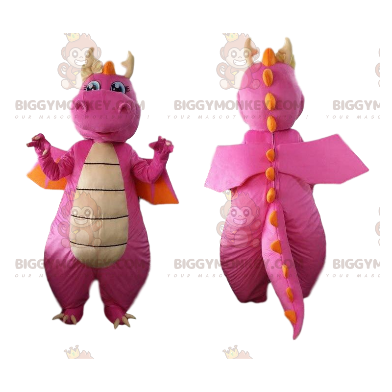 BIGGYMONKEY™ Maskottchenkostüm rosa und orangefarbener Drache