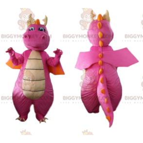 BIGGYMONKEY™ mascot costume pink and orange dragon, dinosaur