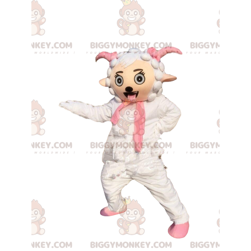 Costume de mascotte BIGGYMONKEY™ de mouton blanc et rose