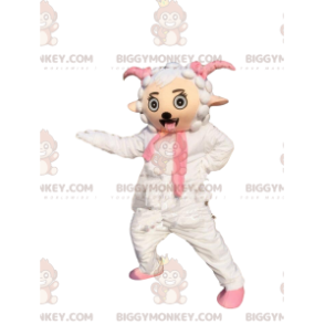 Costume da mascotte BIGGYMONKEY™ da pecora bianca e rosa