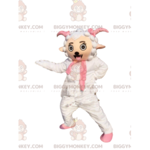 Costume de mascotte BIGGYMONKEY™ de mouton blanc et rose