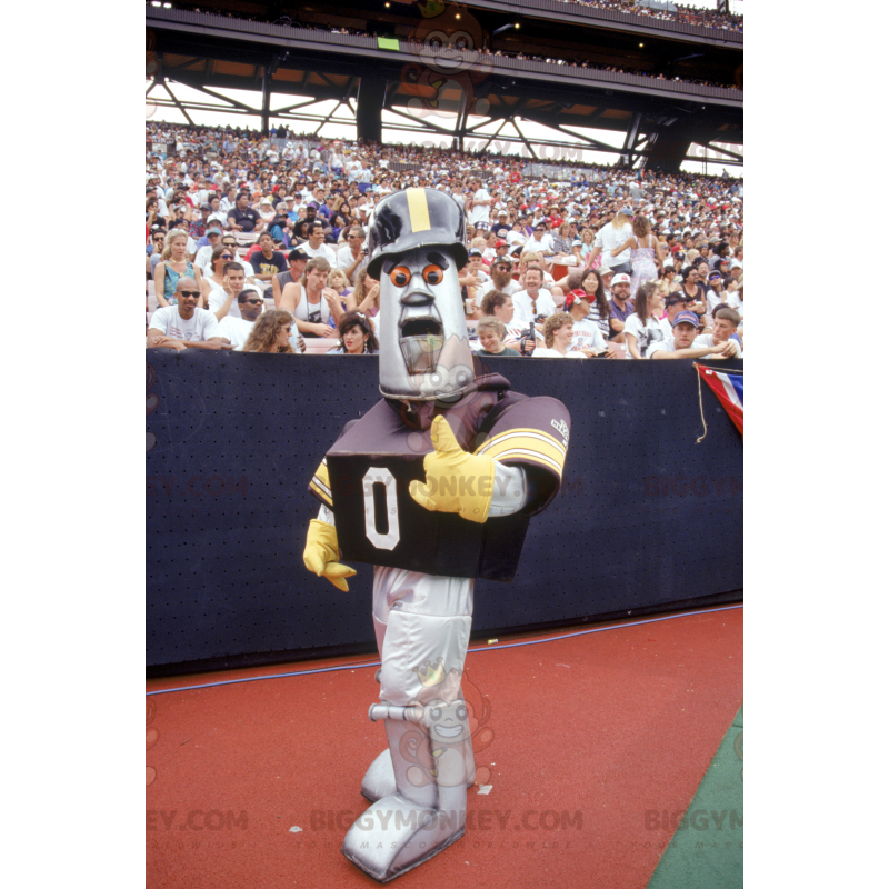 Metallic Gray Robot BIGGYMONKEY™ Mascot Costume In Baseball